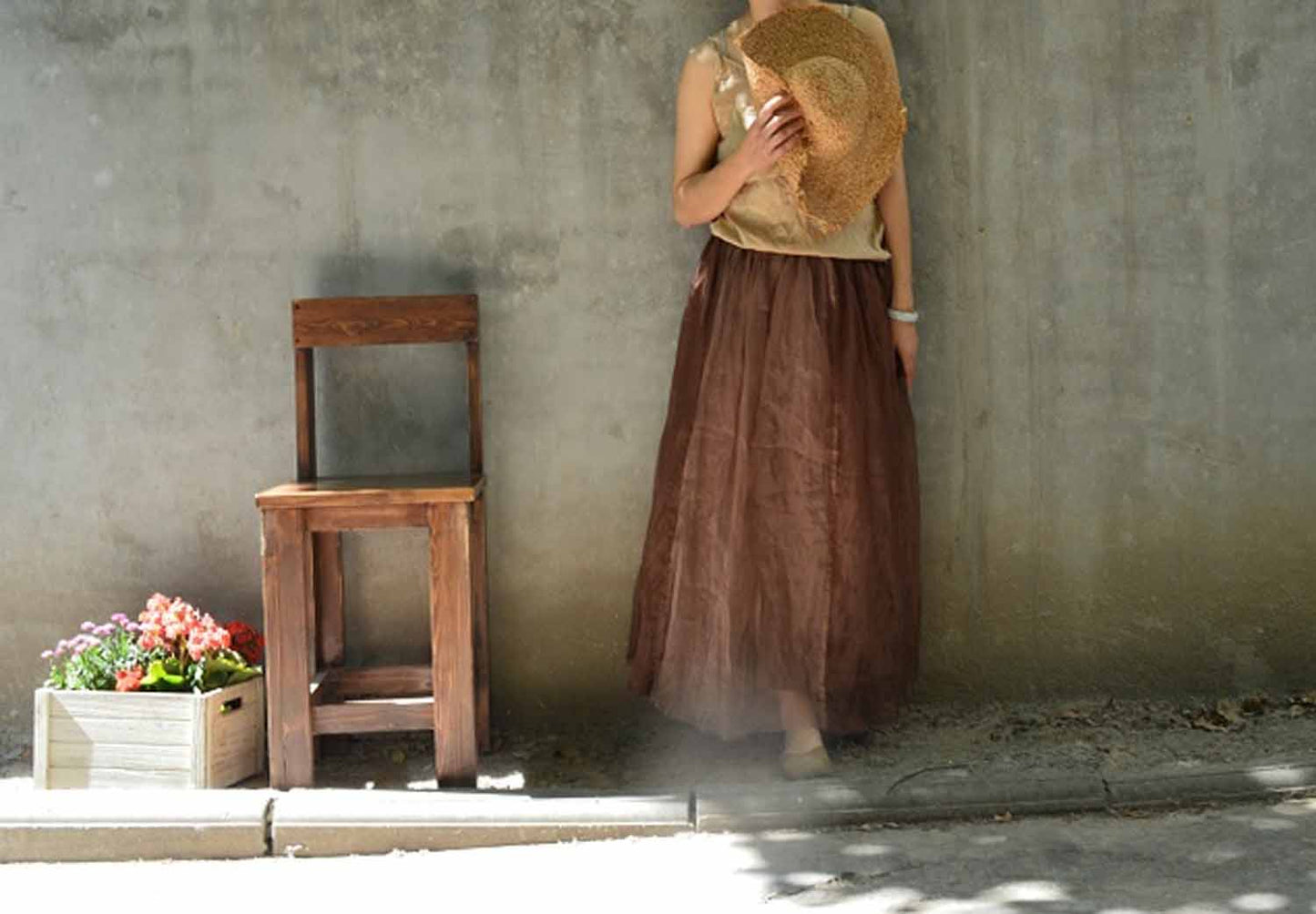 edoa Brown Silk Organza Skirt