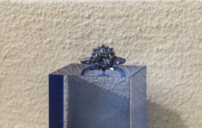 edoa Minimalist Sapphire Halo Aquamarine Ring 