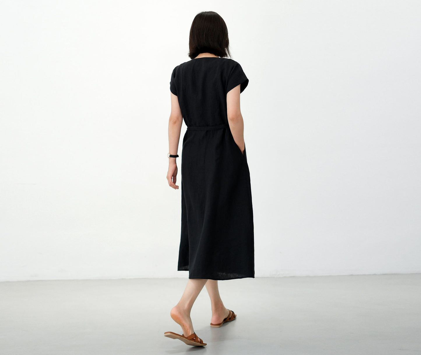 edoa V neck Linen Wrap Dress