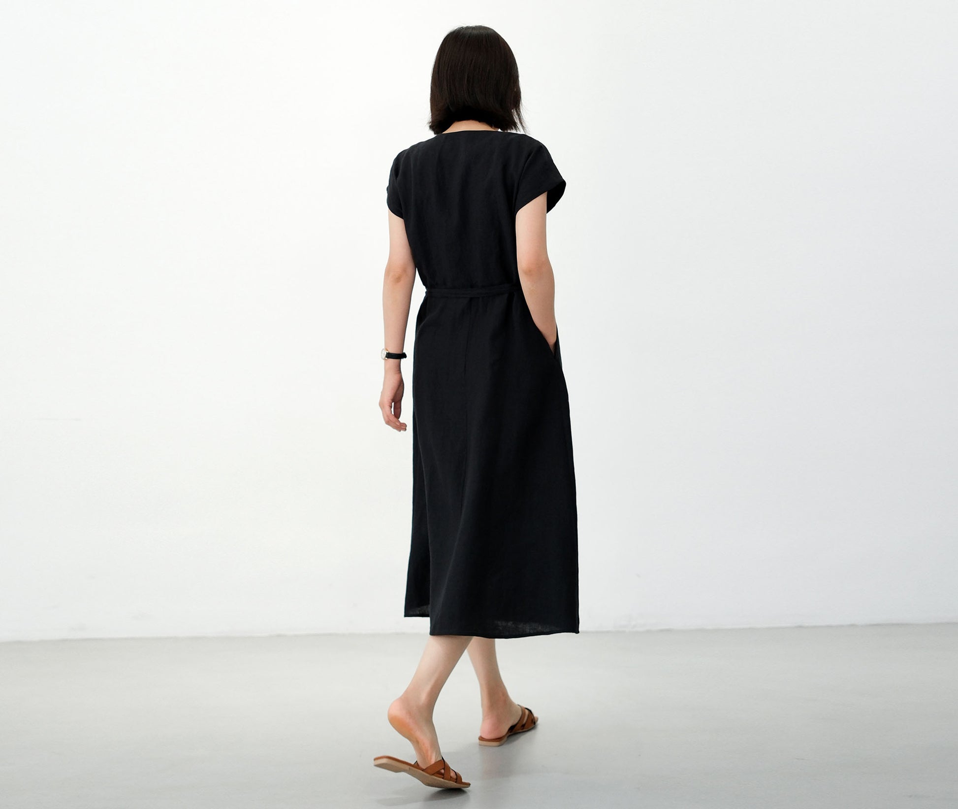 edoa V neck Linen Wrap Dress