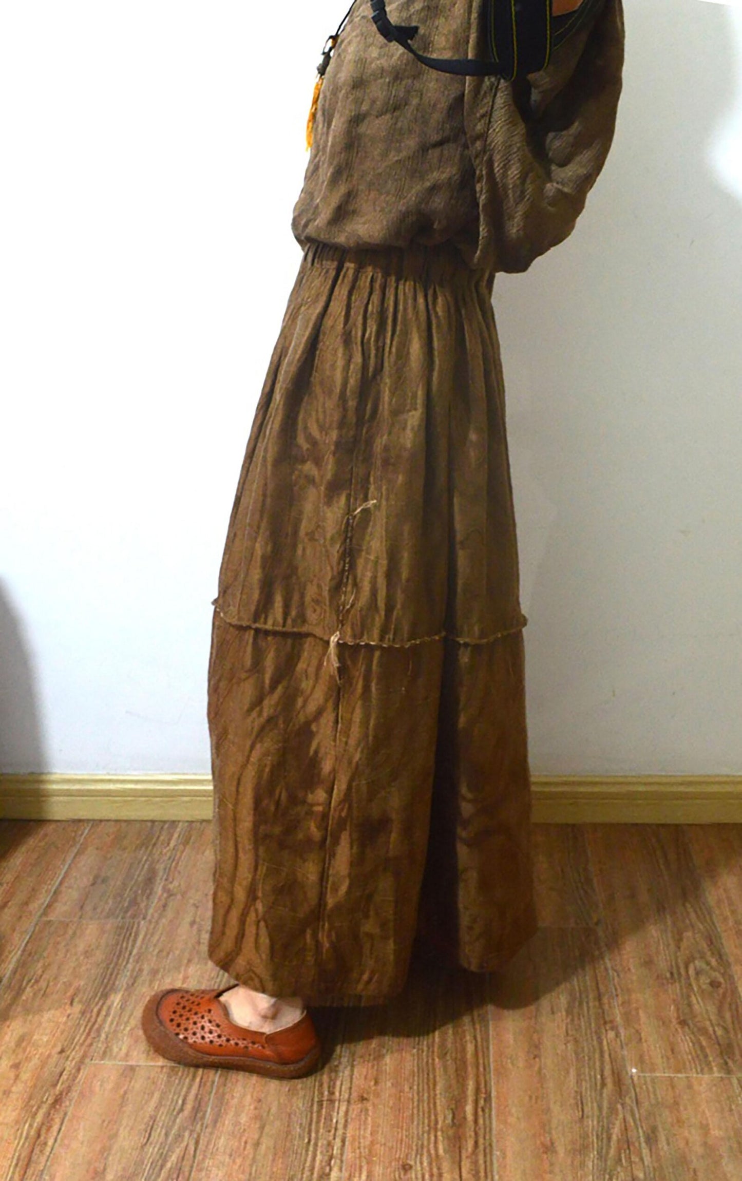 Mud Silk Linen Blend Jacquard A-line Pintuck Skirt sk0063 X304