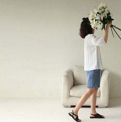 edoa Pintucked Thin Linen Blouse