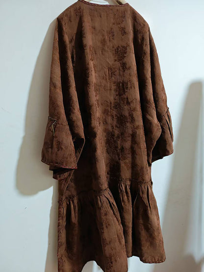 Mud Dyed Silk Linen blend Jacquard Ruffled Hem Qipao Dress dr0400 X332