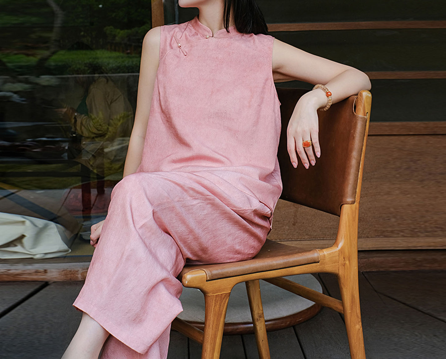 edoa Distressed Plant Dyed Tussah Silk Qipao