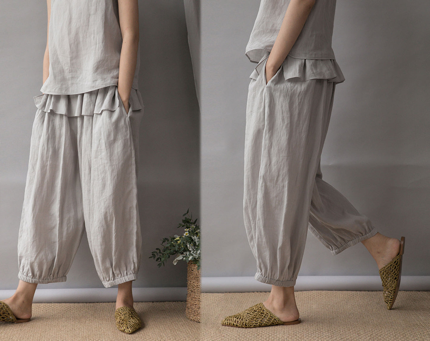 edoa Thin Ramie Lattern Pants