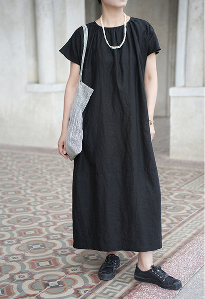 edoa Loose Linen Gathered Cocoon Dress