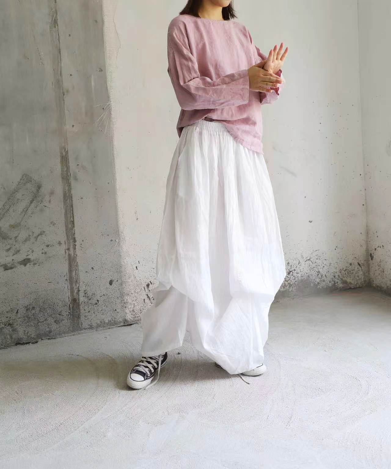 edoa Blooming Lotus Linen Maxi Skirts