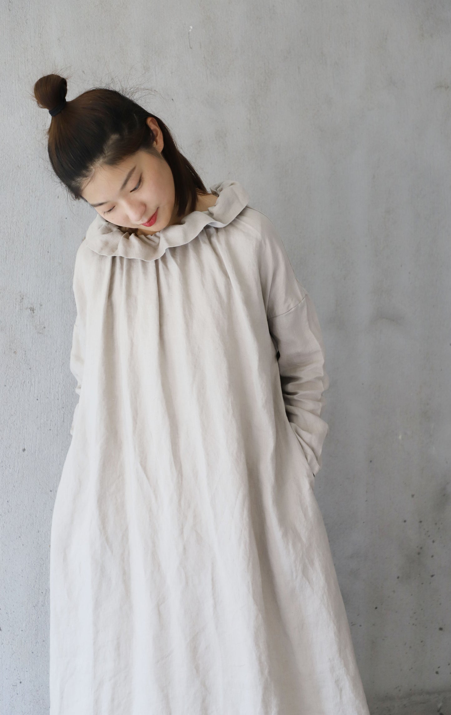 edoa Frilled Collar French Linen Princess Dress