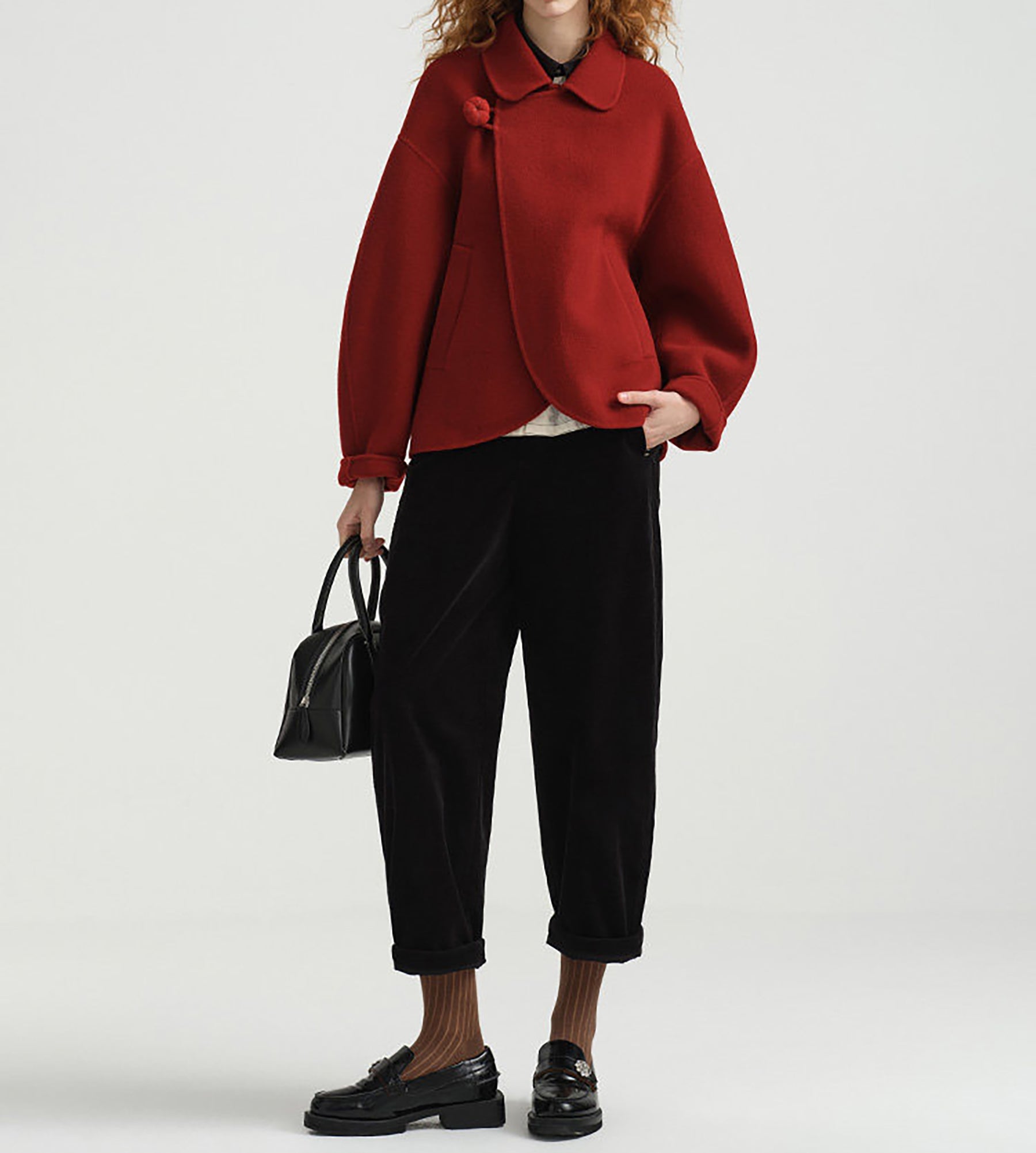 edoa New Chinese Style Double-faced Wool Peacoat