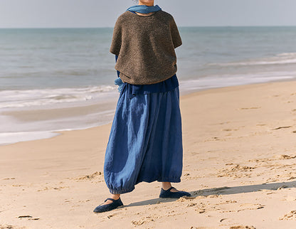 edoa Loose Natural Dyed Linen Low Crotch Pants