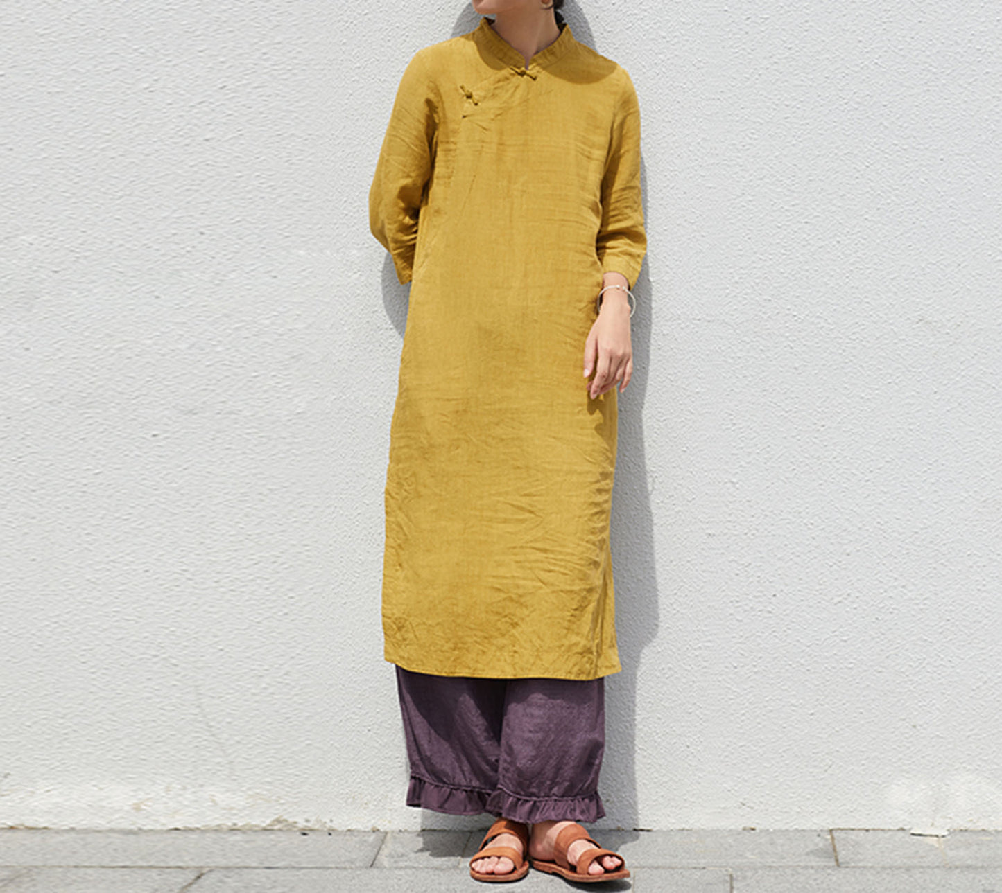 edoa French Linen Qipao Dress