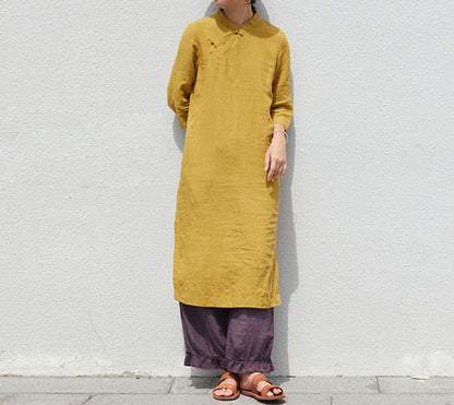 edoa French Linen Qipao Dress