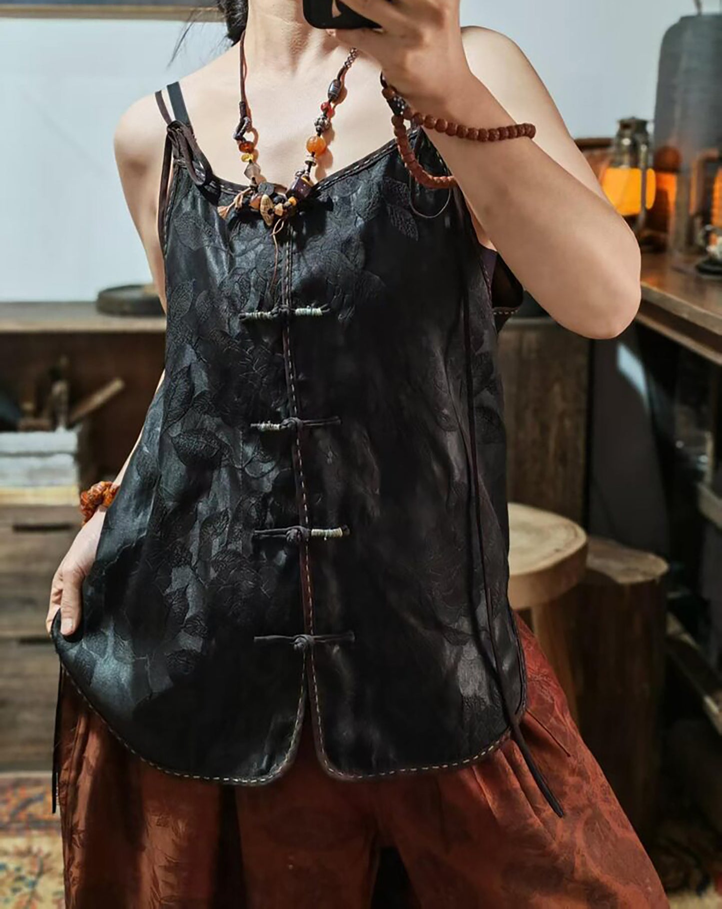 Mud Silk Jacquard Dudou Inspired Cami Top to0318 X316