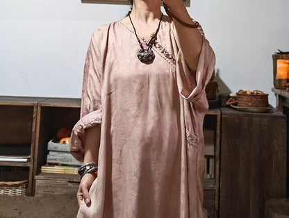 edoa Dusty Pink Mulberry Silk Sakura Jacquard Chinese Blouse