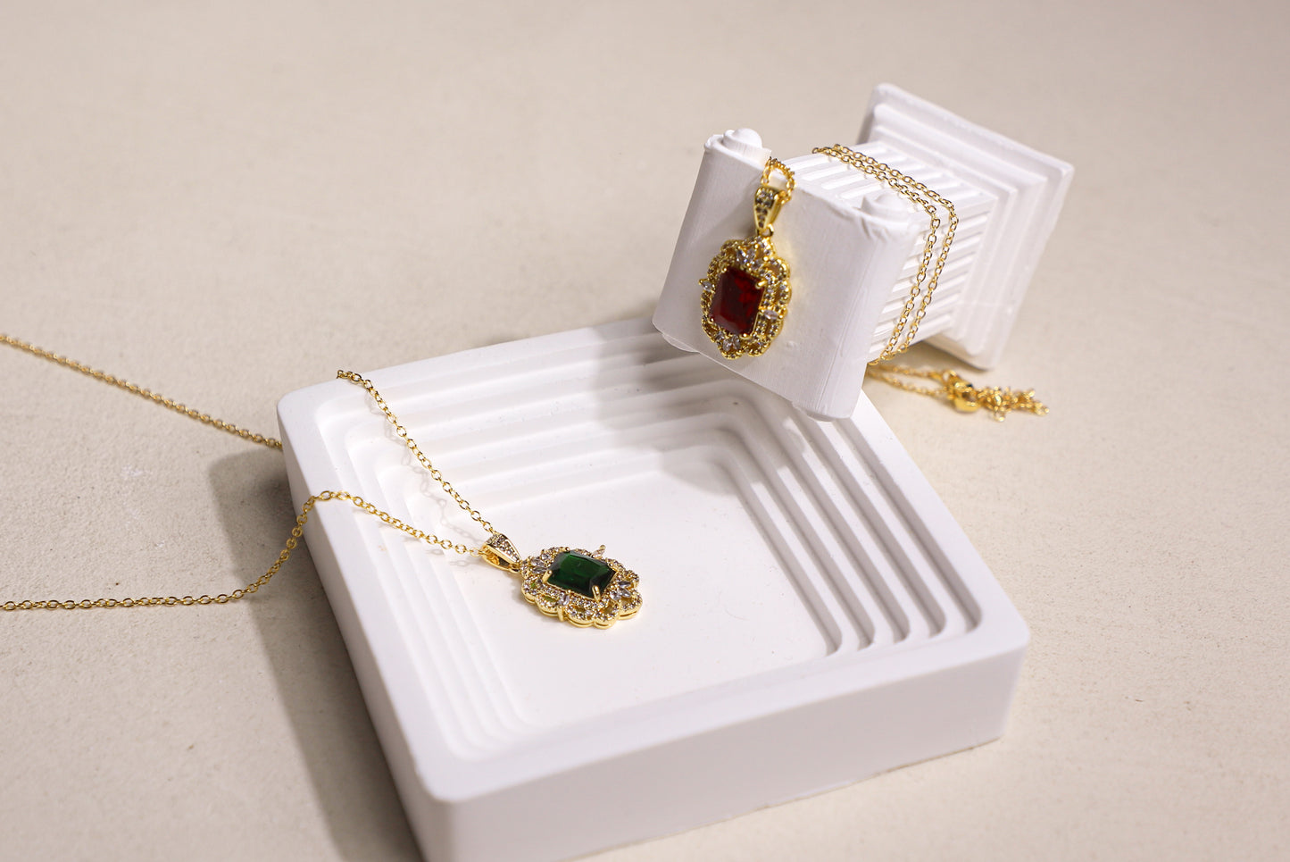edoa Vintage Victorian Rectangle Halo Gemstone Necklace 