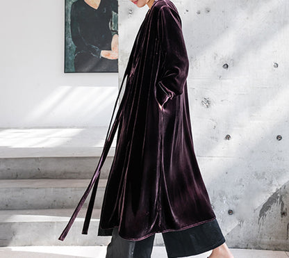 edoa Silk Velvet Modified Trench Coat 