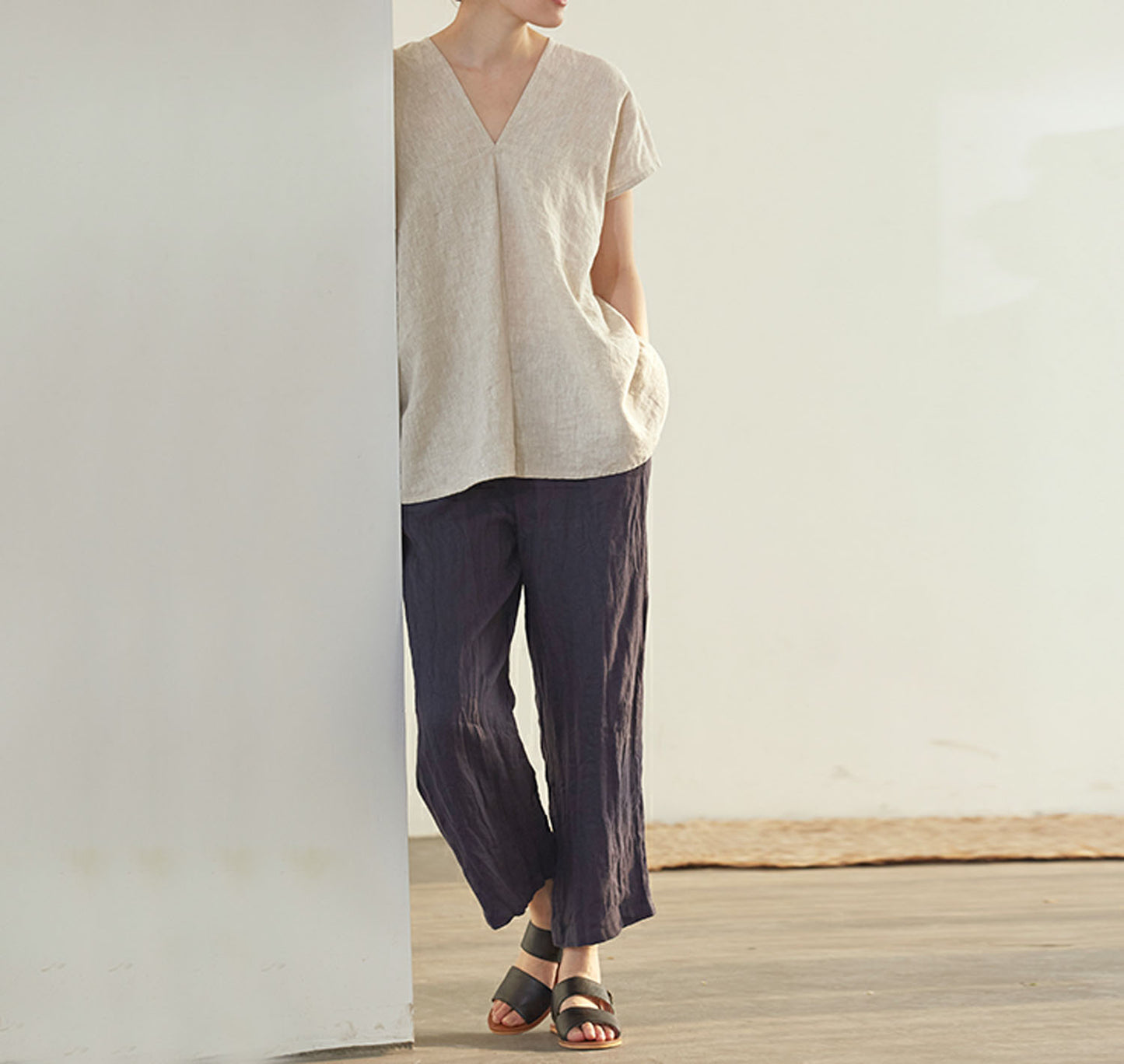 edoa Linen Split Neck Tunic