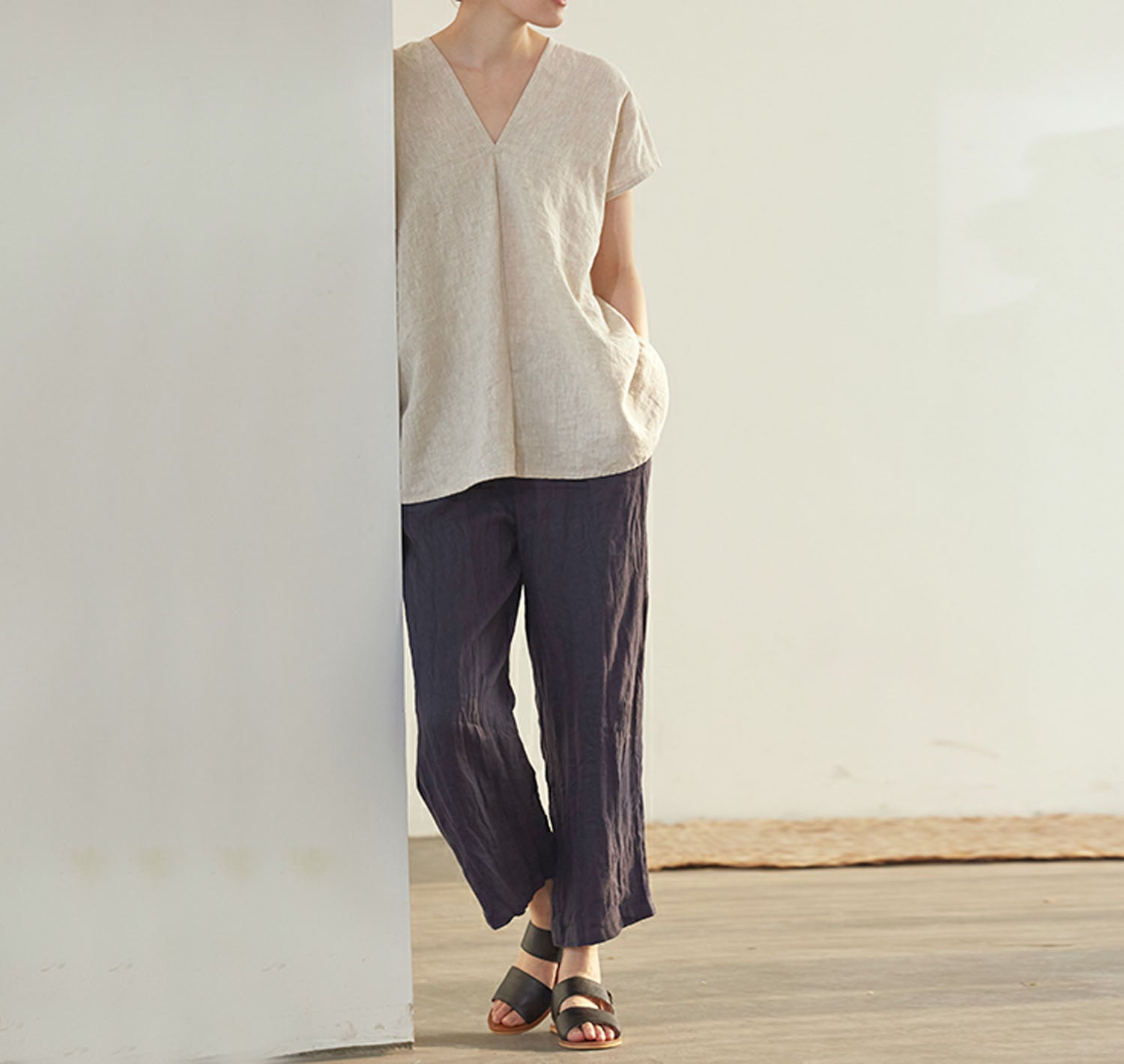 edoa Linen Split Neck Tunic