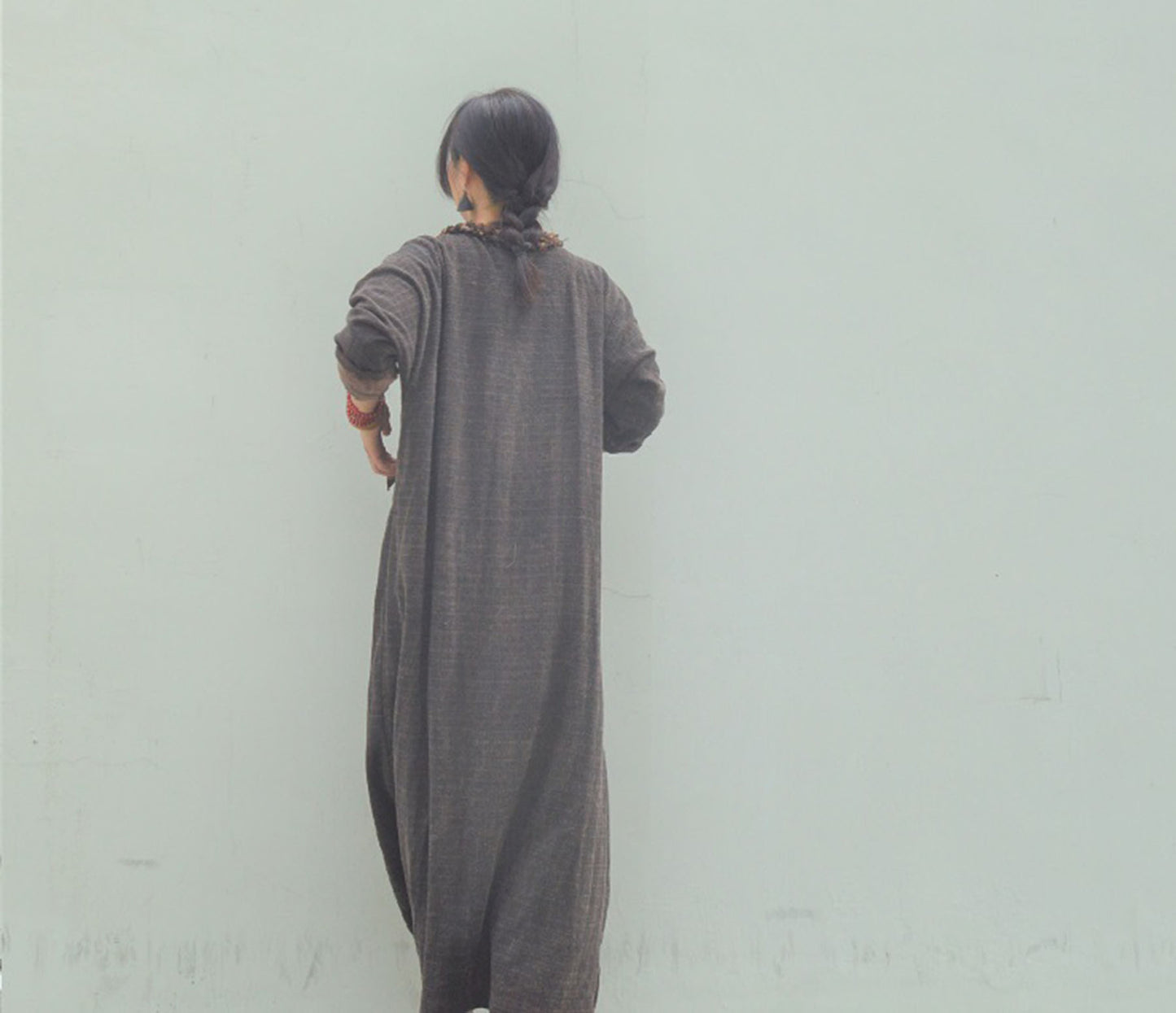 edoa Mud Tussah Silk Jacquard Loose Fitting Long Dress