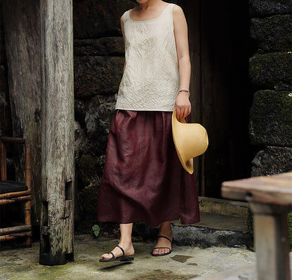 edoa Rusty Red Cracked Mud Silk Midi Skirt