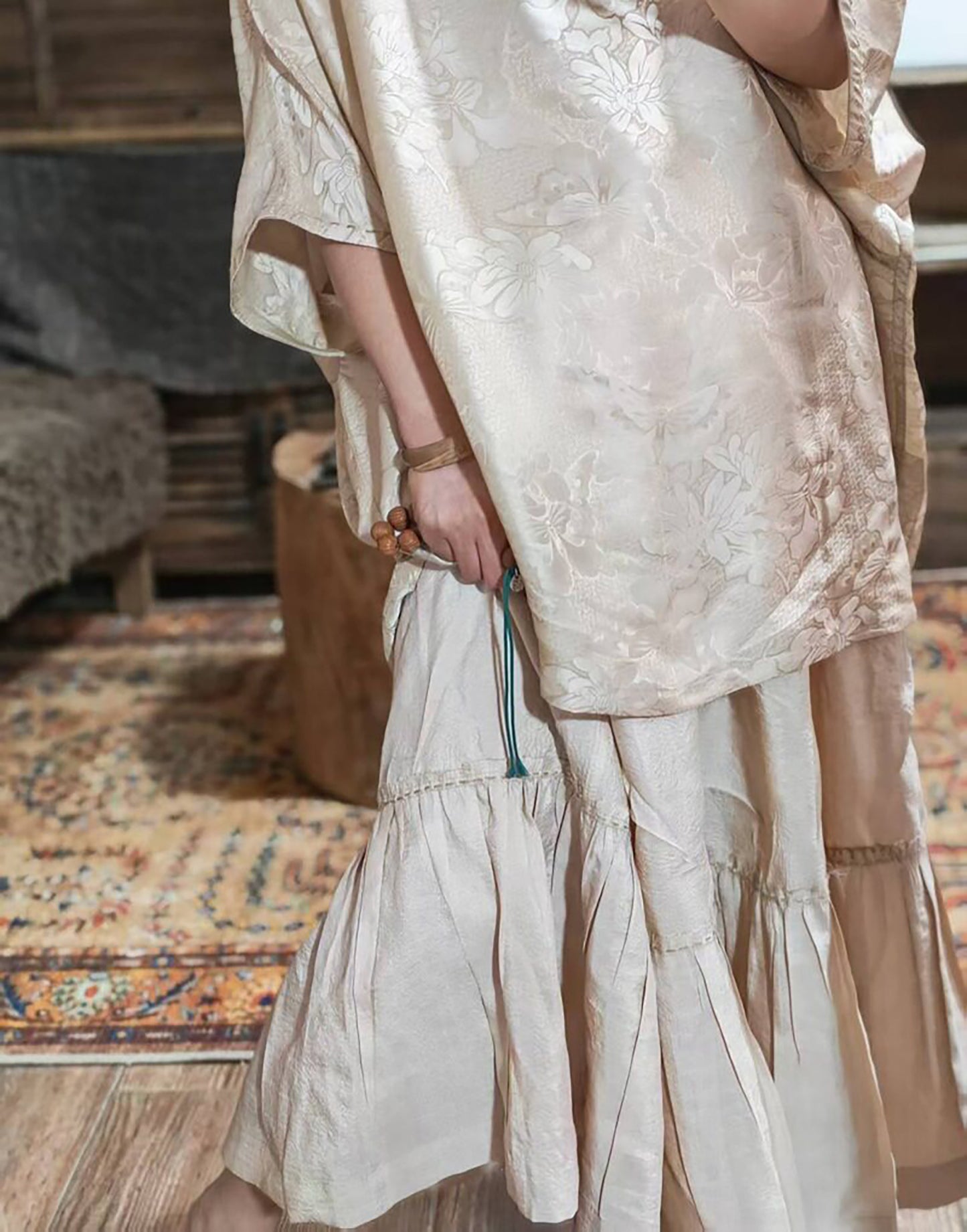 edoa Undyed Tussah Silk Ruffle Skirt