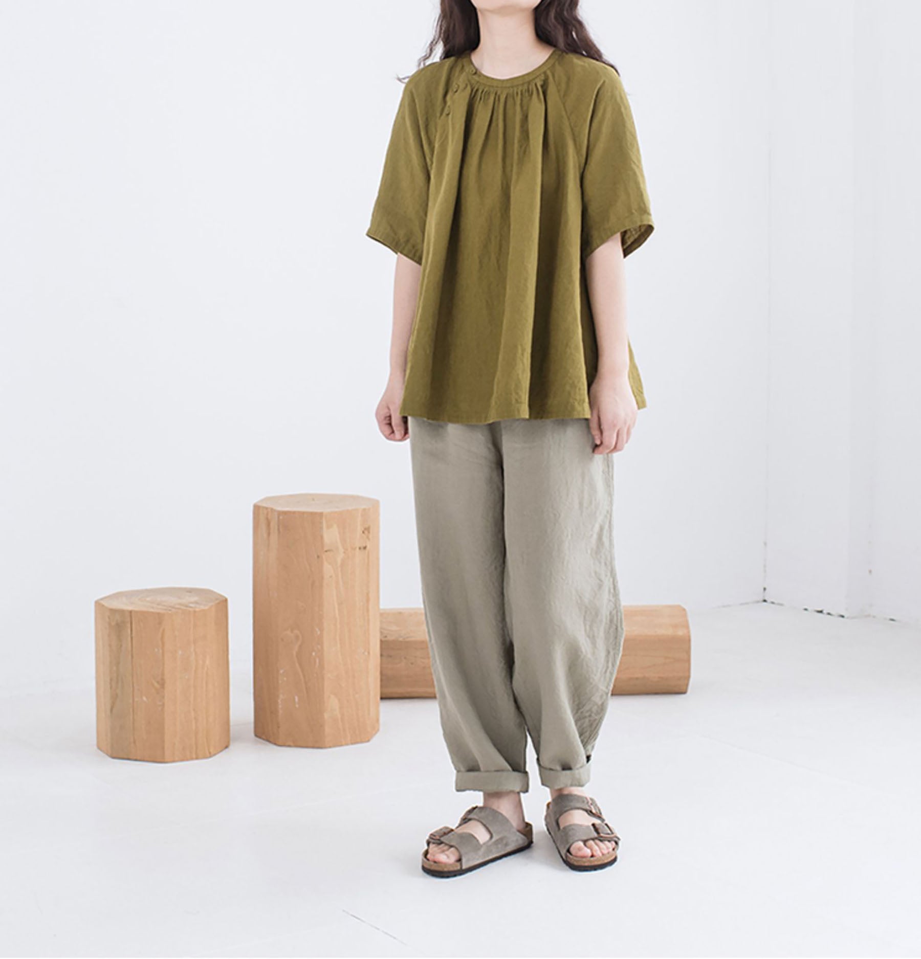 edoa Flax Linen Pants Tapered Pants