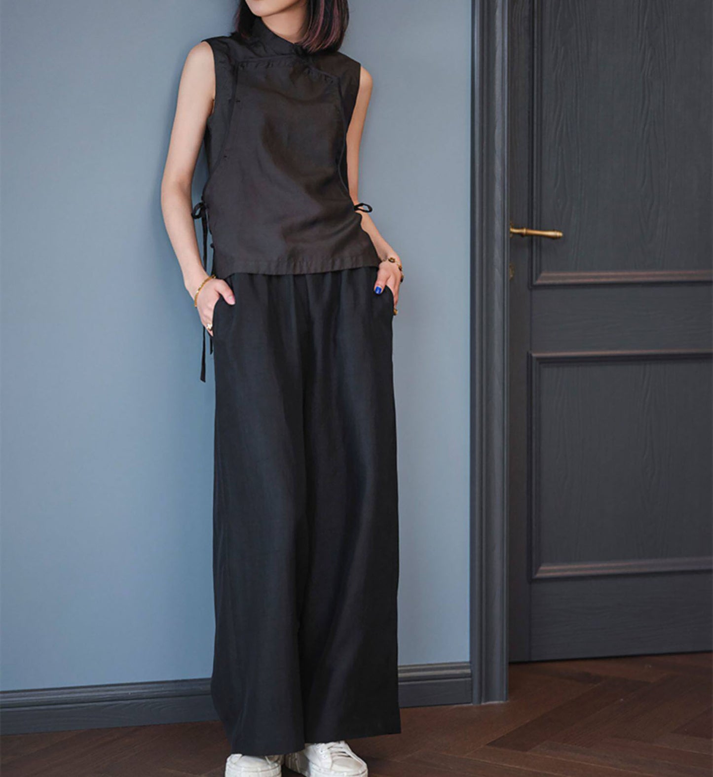 edoa Summer Elegant Retro Mud Silk Sleeveless Chinese Style Top
