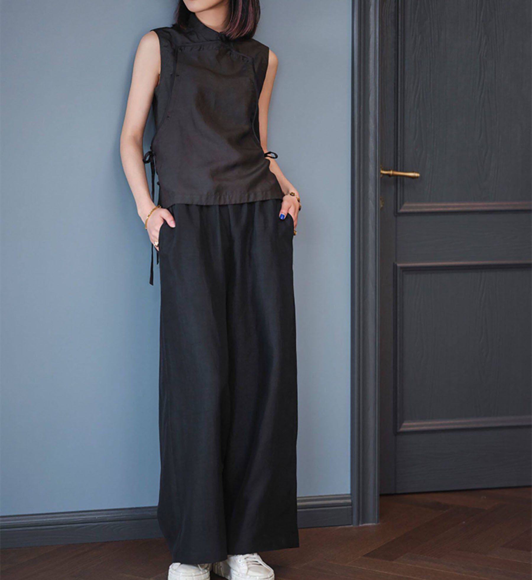 edoa Summer Elegant Retro Mud Silk Sleeveless Chinese Style Top