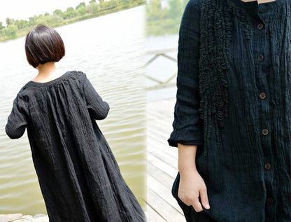 edoa Hand Embroidered Crinkled Linen Coat