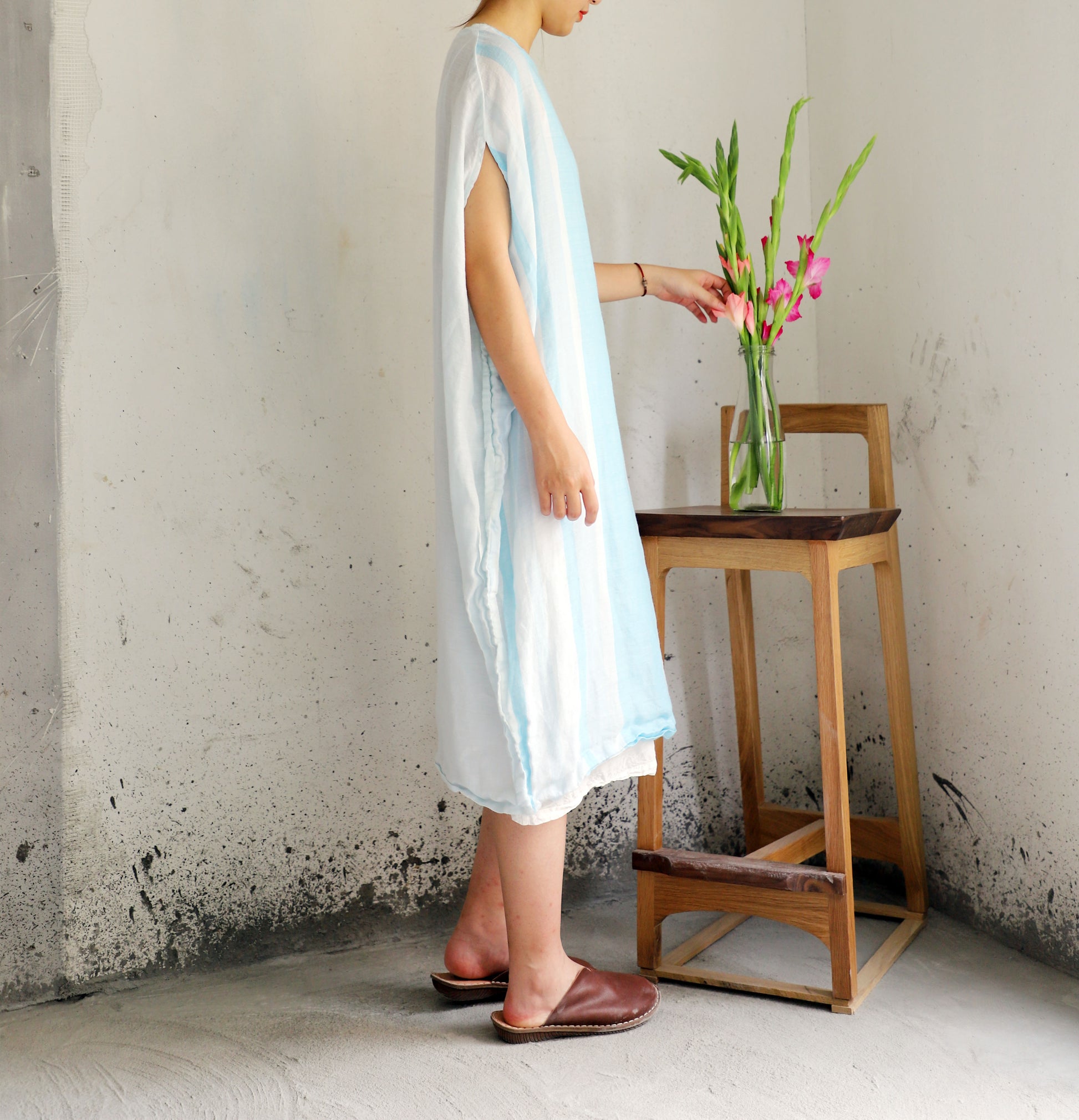 edoa Striped Ramie Oversized Circle Dress