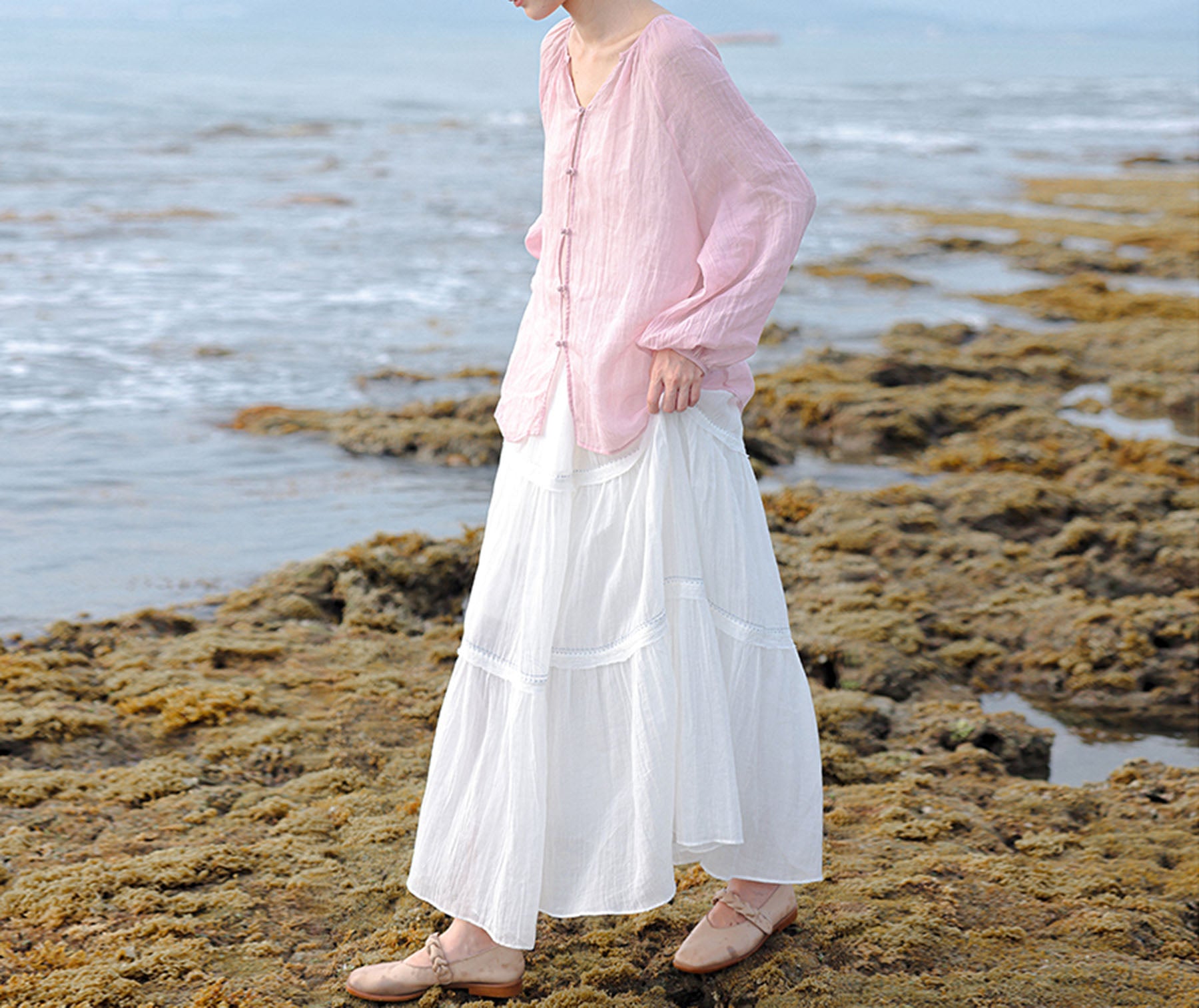 edoa Crinkled Tiered Maxi Skirt