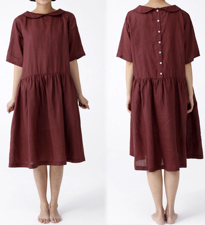 edoa Washed Ramie Peter Pan Collar Dress