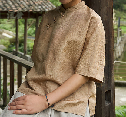 edoa Black Tea Dyed Dupioni Tussah Silk Chinese Blouse