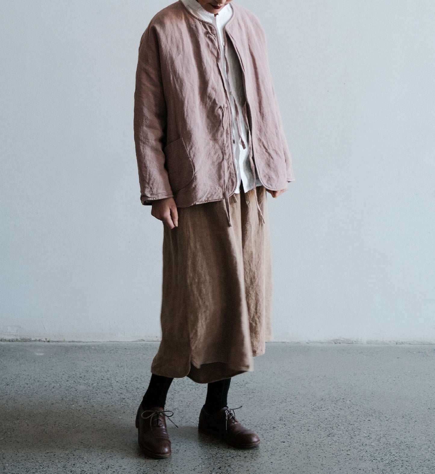 edoa Washed Linen Padding Tie Jacket 