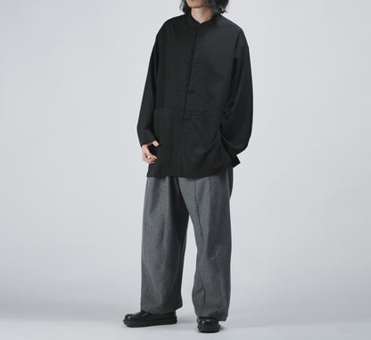 edoa Casual Loose fit Chinese Style Stand Collar Thin Woolen Kung Fu Over Shirt