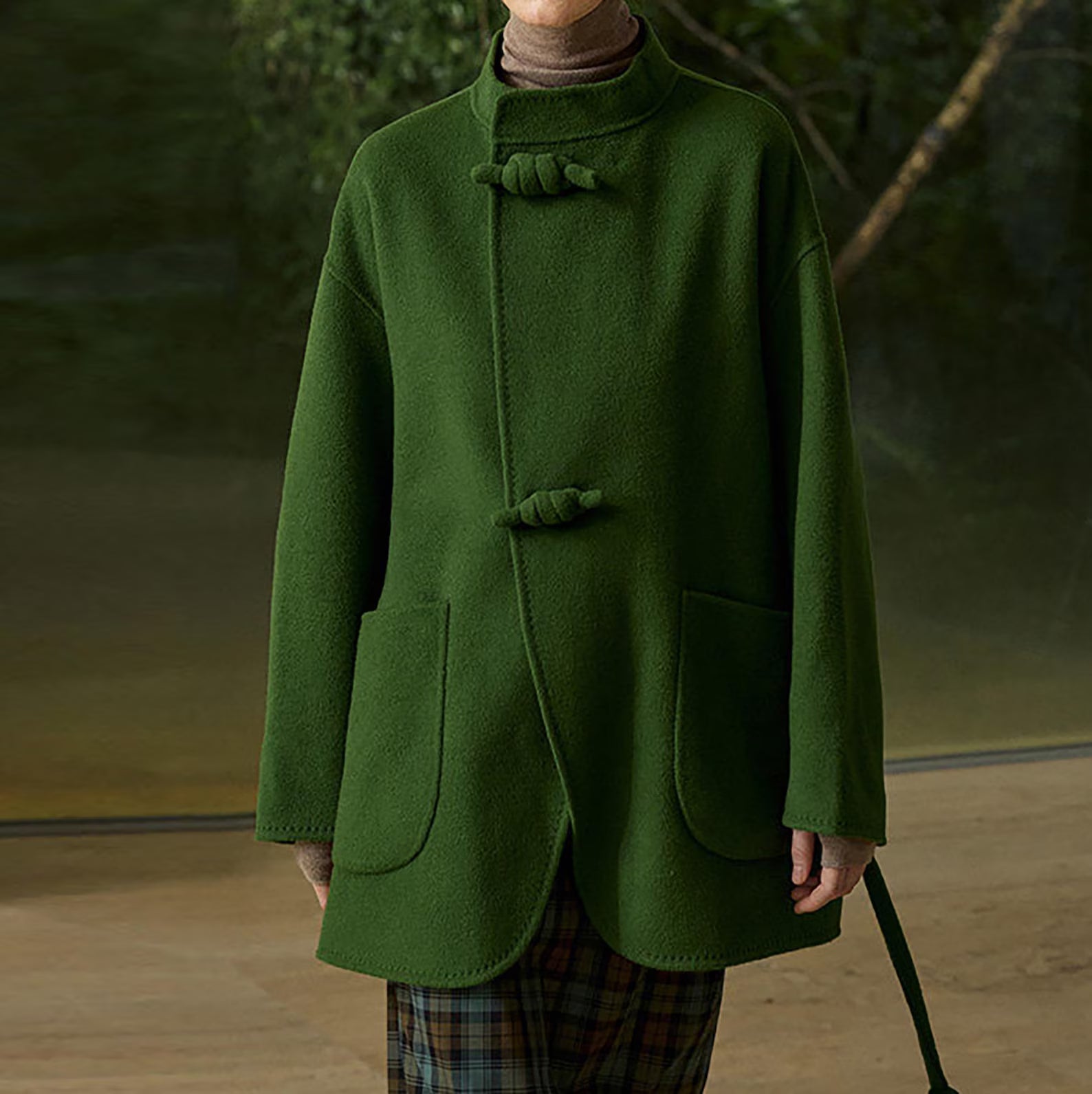 edoa New Chinese Style Double-faced Wool Coat