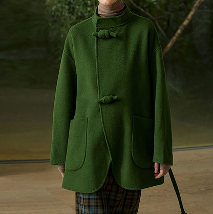 edoa New Chinese Style Double-faced Wool Coat