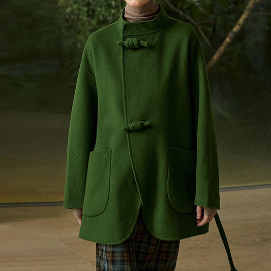 edoa New Chinese Style Double-faced Wool Coat
