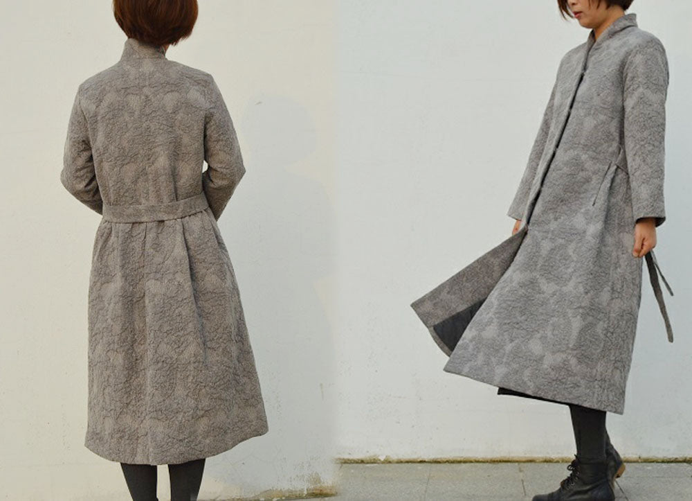 Gray Heavy Weight Linen Cotton Blend Trench Coat co0212 507