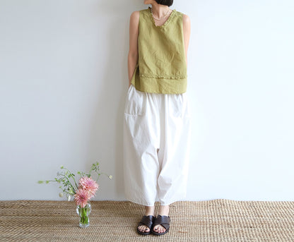 edoa Linen A-line Ruffle Tank Top