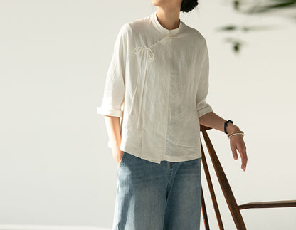 edoa Washed Linen Modified Chinese Blouse 