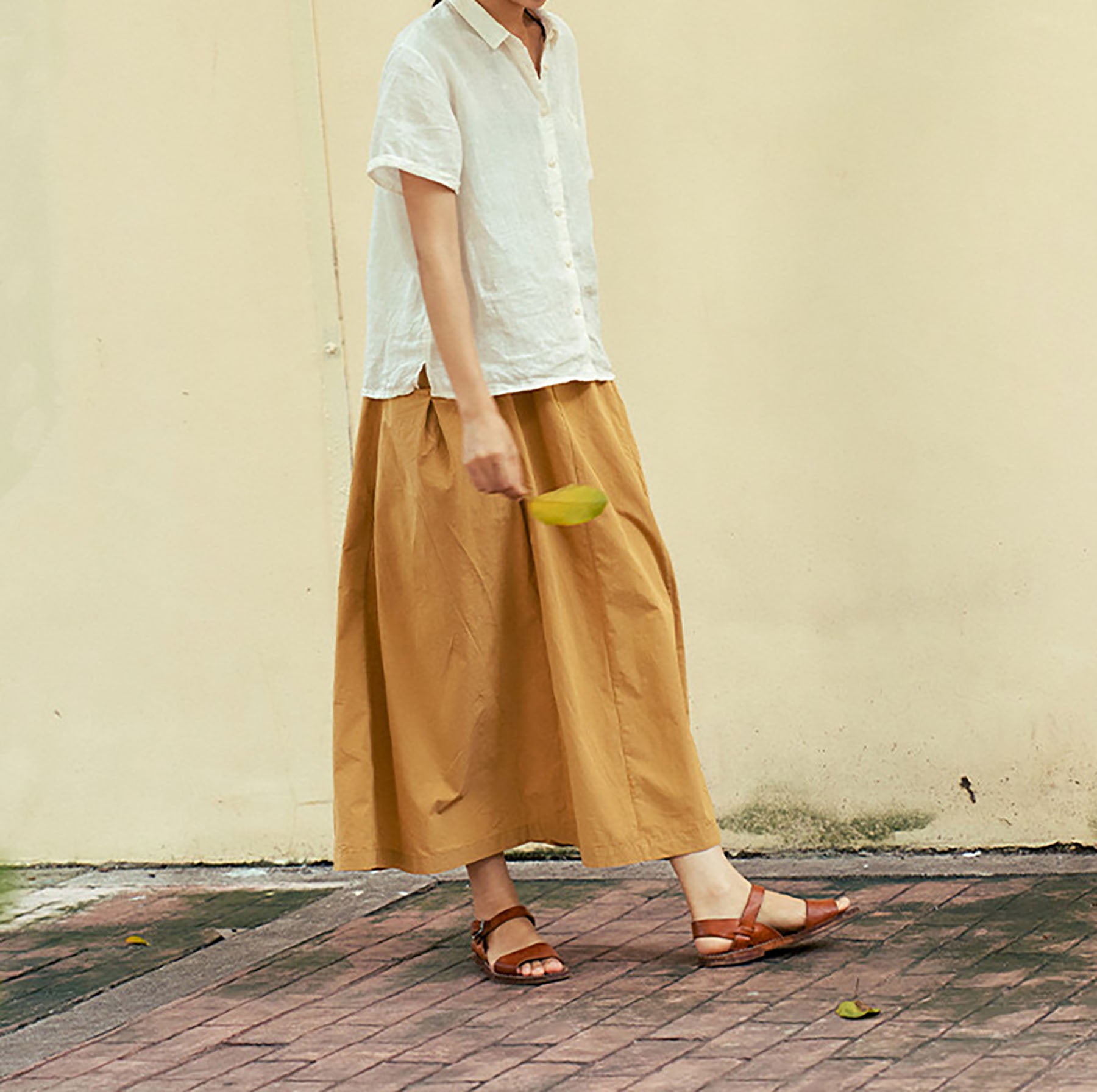 edoa Washed Linen Short Sleeve Artist Shirt 