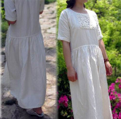edoa Hand Crochet Maxi Linen Dress 