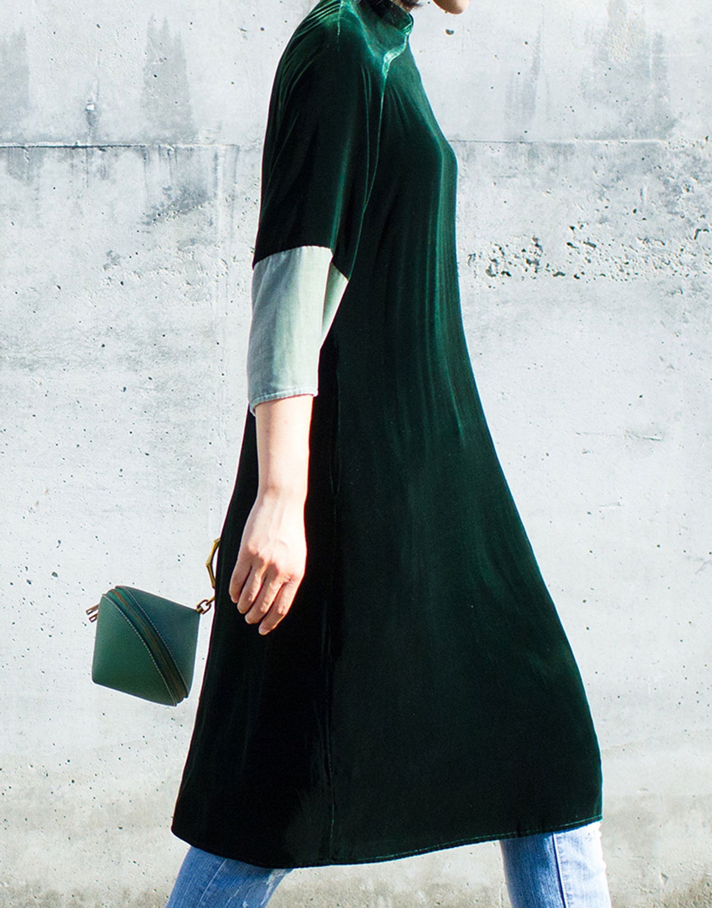edoa Two Tone Silk Velvet Modified Qipao