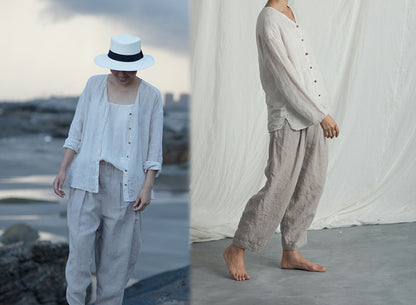 edoa Gauzy Linen Cardigan Blouse
