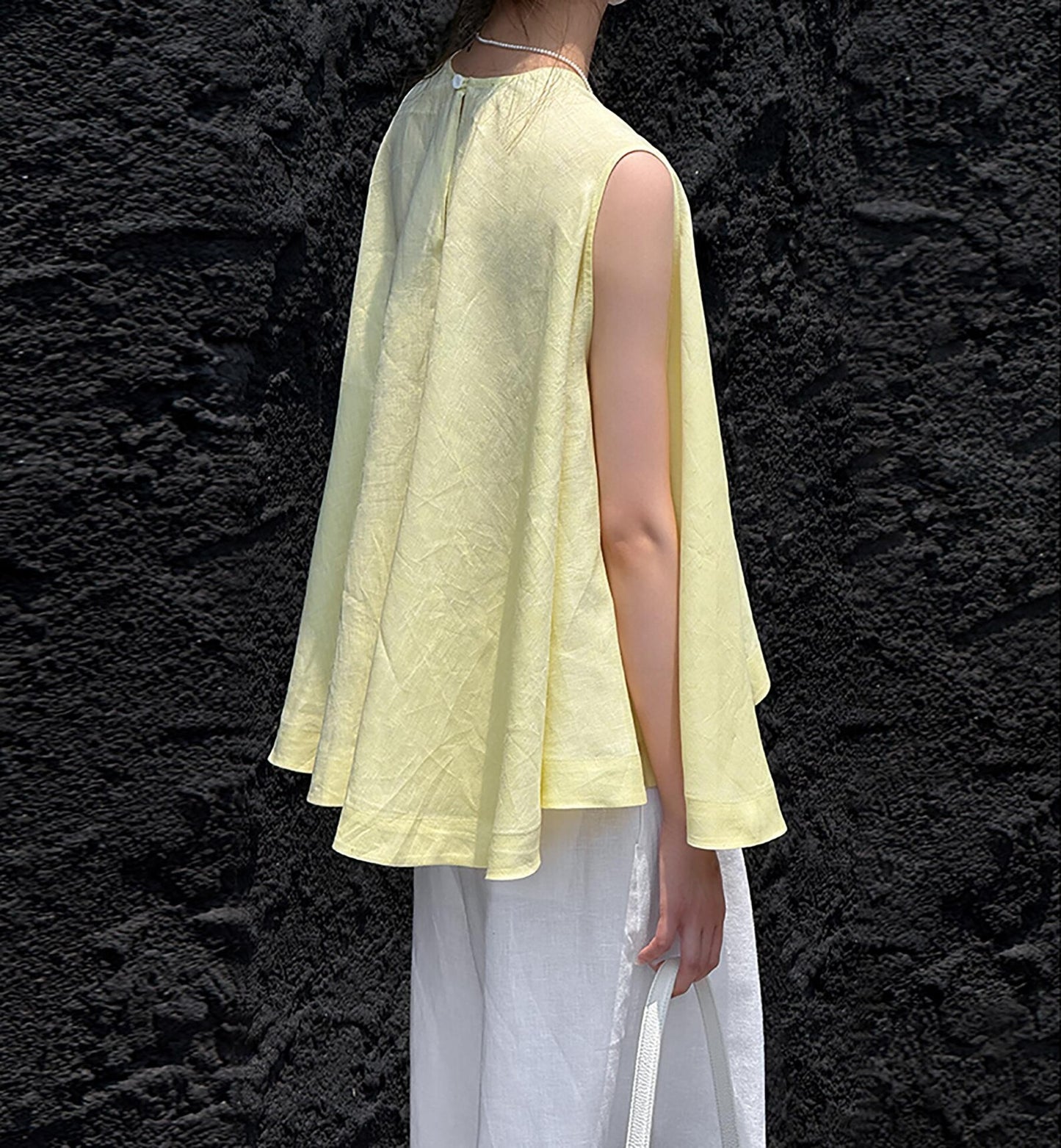 edoa Lovely Yellow Linen Trapeze Tank Top