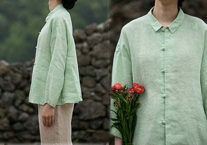 edoa Washed Linen Modified Cheongsam Blouse