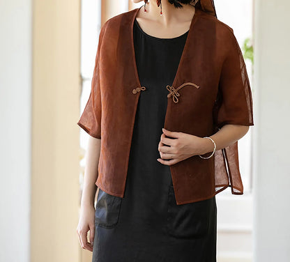 edoa Mud Silk Satin-organza Blazer with Dragonfly Button