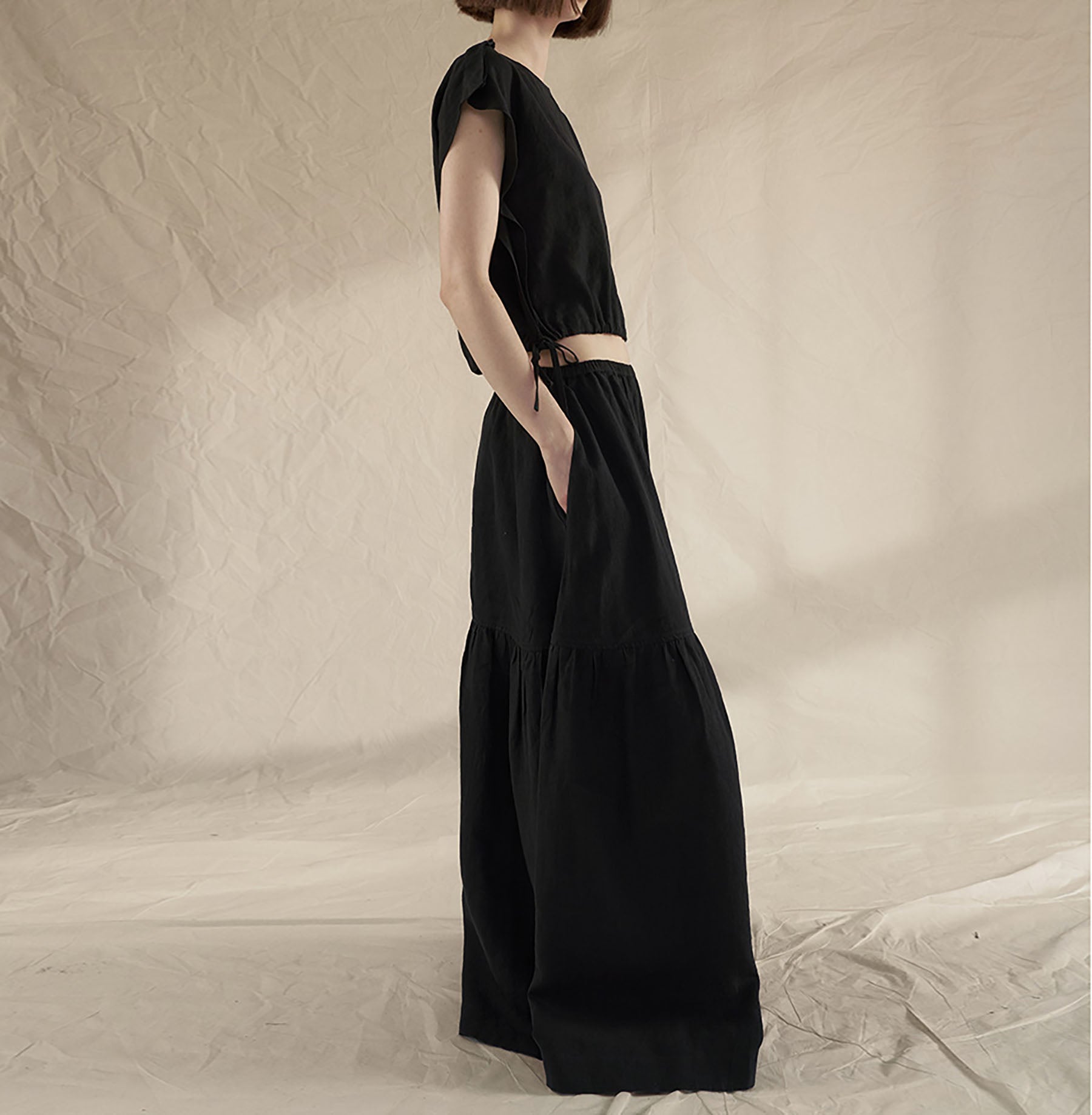 edoa Tumbled French Linen Tiered Skirt