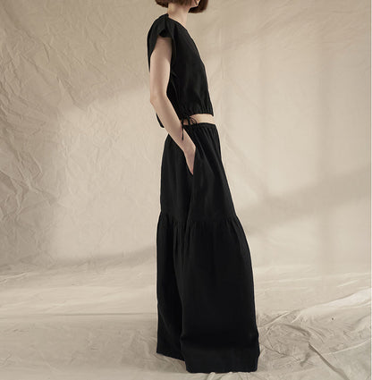 edoa Tumbled French Linen Tiered Skirt